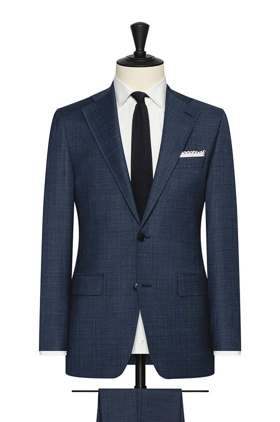 Storm blue stretch wool with micro-structure suit